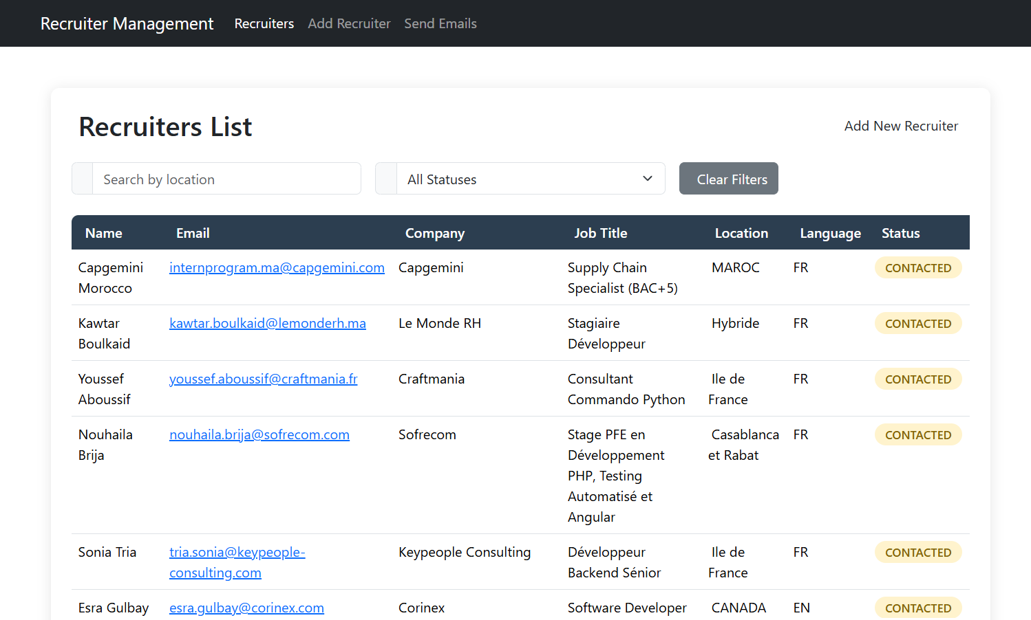 Recruiter Management & Email Automation Tool
